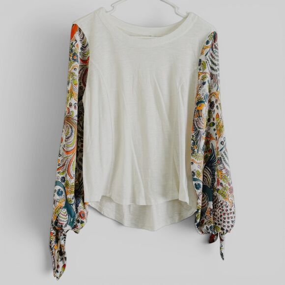 Anthropologie Tops - maybelle bird peacock tie sleeve cotton boho crew blouse medium by anthropologie